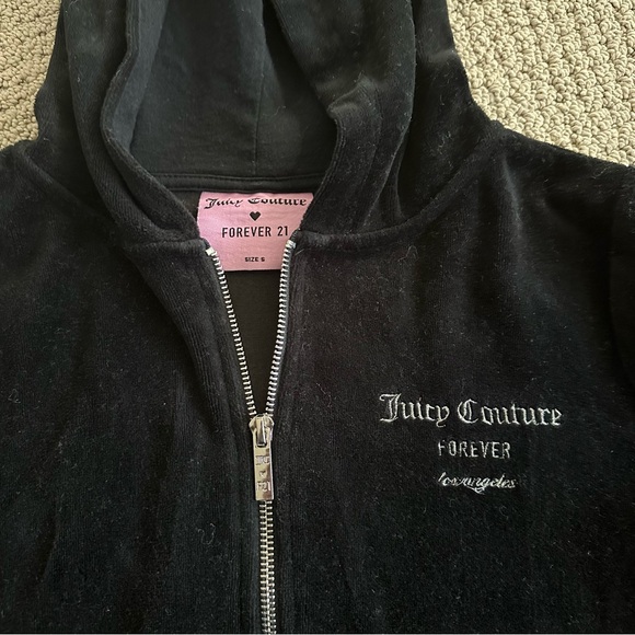 Juicy Couture x forever 21 Black Zip-Up velour Hoodie - Picture 2 of 5